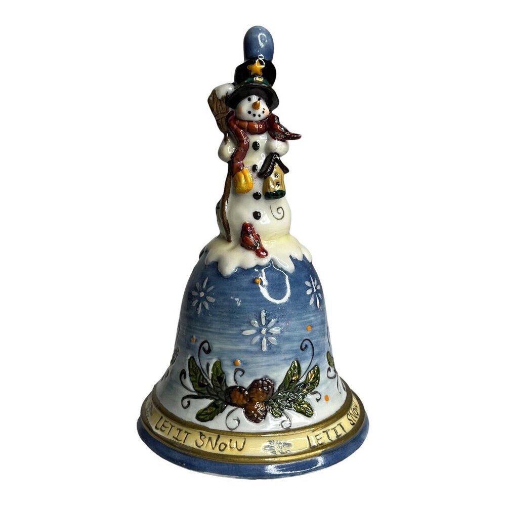 Let It Snow Snowman Winter Christmas Seasonal‎ Figurine Bell Cardinals Pinecones